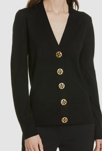 $228 Tory Burch Womens Black Wool Ribbed Cardigan Sweater Size X-Large  *DAMAGED* 192485486698 | eBay