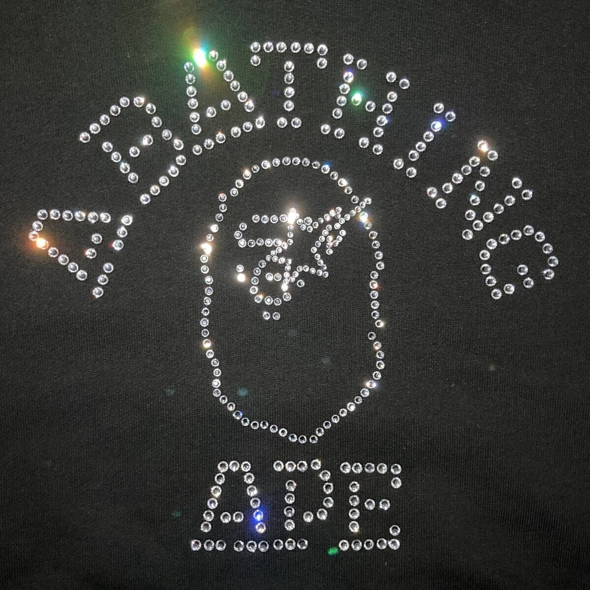 BAPE Rhinestone neon college logo pullover hoodie Black A Bathing 