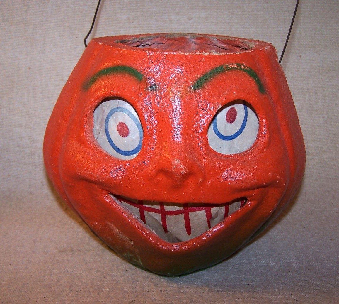 Fine Old Vintage Antique Halloween Paper Mache Pumpkin Jack O Lantern