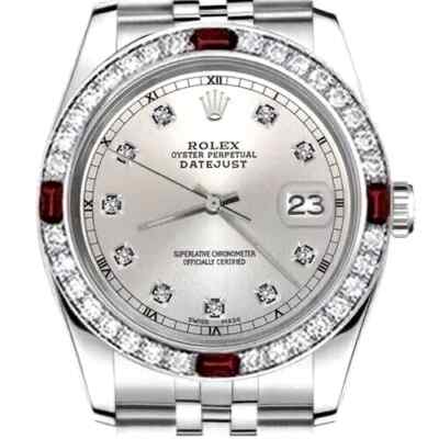 69174 Rolex Datejust 26 mm Silver Diamond Dial Diamond & Ruby Bezel Steel Watch