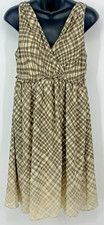 Studio M Women Dress Size Medium M Brown Plaid Sleeveless Pleat V-Neck Women New