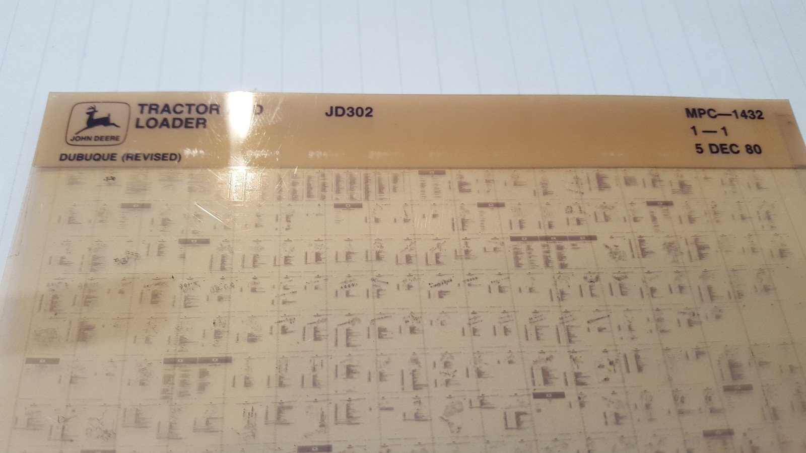 John Deere Parts Catalog 302a Backhoe Loader Mpc1432 Microfiche Fiche 