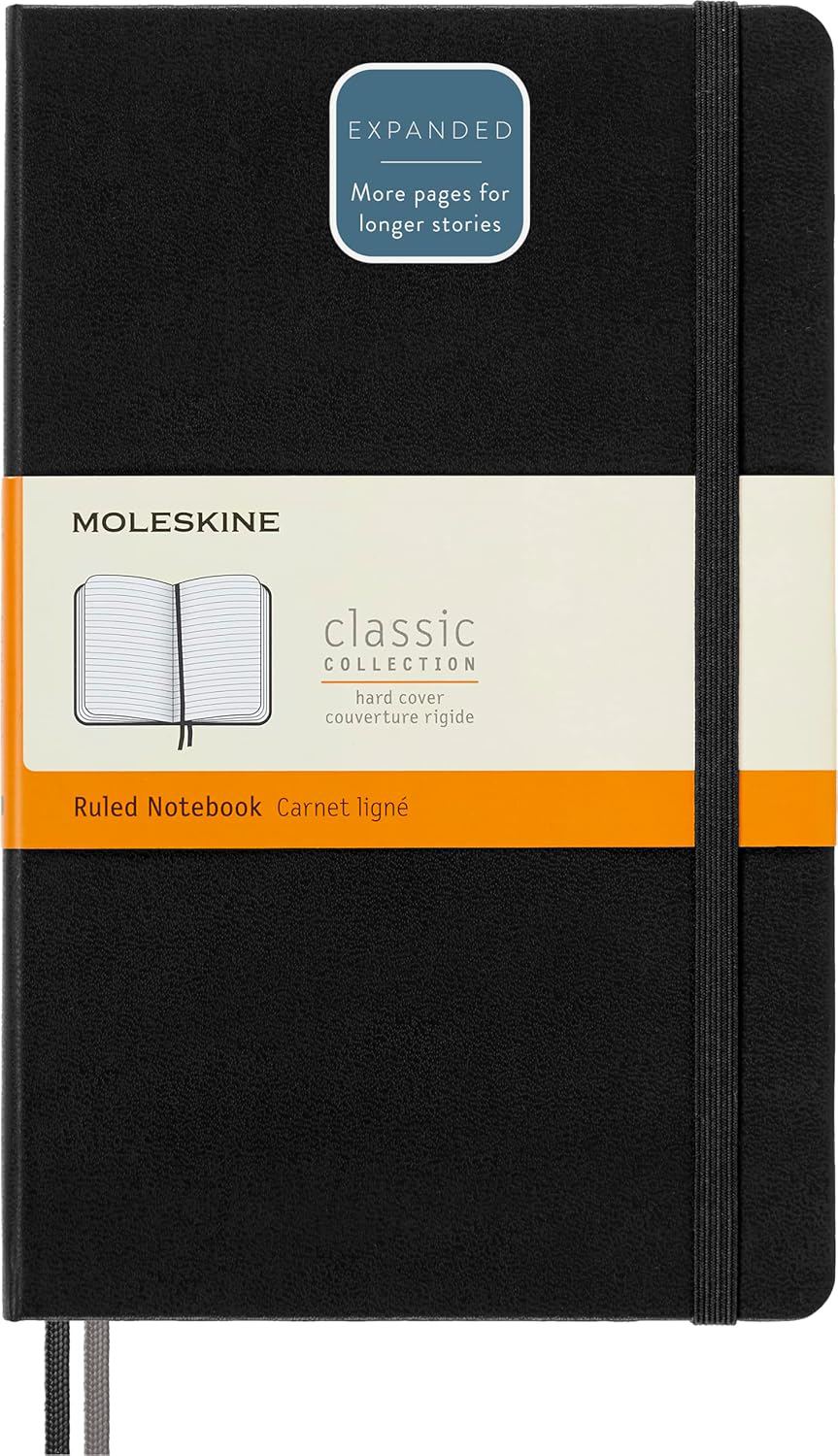 Moleskine Classic Large Hard Cover Ruled Notebook 400 Pages 5x8.25 Black