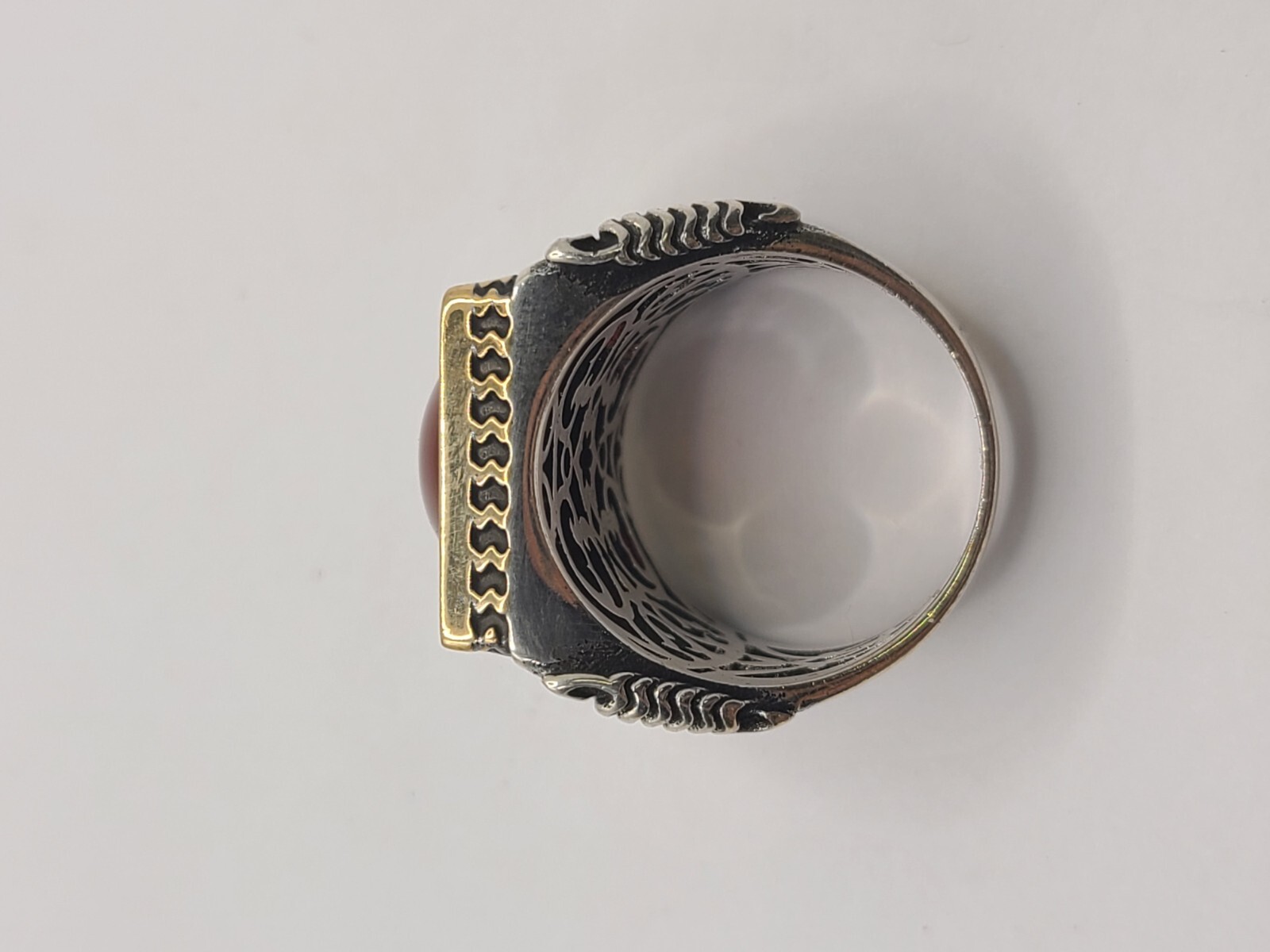 Rectangular Design Silver Mens Ring with Oval Aga… - image 4