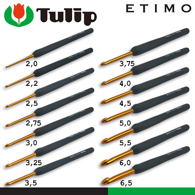 Tulip Etimo Häkelnadel mit Softgrip Gold Schwarz glatte Hakenspitze 14 Größen