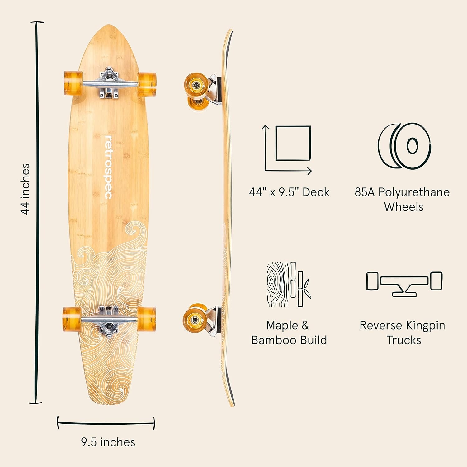 Zed Cruiser Longboard - 44-Inch Bamboo & Maple Skateboard