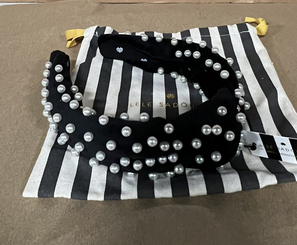 Lele Sadoughi Jet Velvet White Pearl Knot Headband NWT | eBay display picture 3