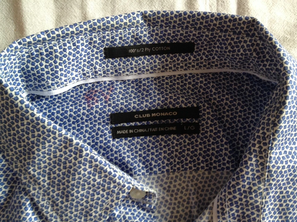 CLUB MONACO MEN'S DRESS SHIRT LONG SLEEVE 100's PLY COTTON LARGE BLUE - Image 3 of 4