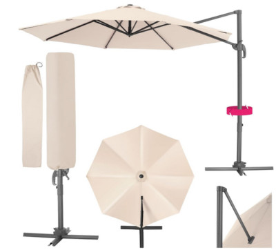 Tectake Ampelschirm 3m Ø mit  und 4 Terassenplatten zur Stabilisierung