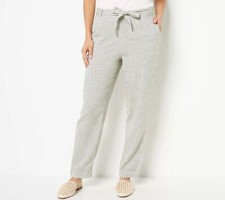 Denim Co. Naturals Linen Blend Self Pants Jungle Olive XL New