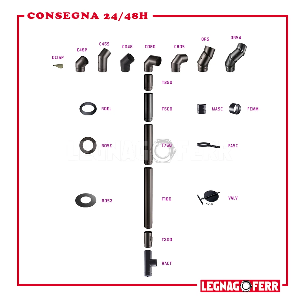 Canna Fumaria Fumisteria d. 130 mm Tubo Stufa a Legna Acciaio Pesante 2 mm Apros
