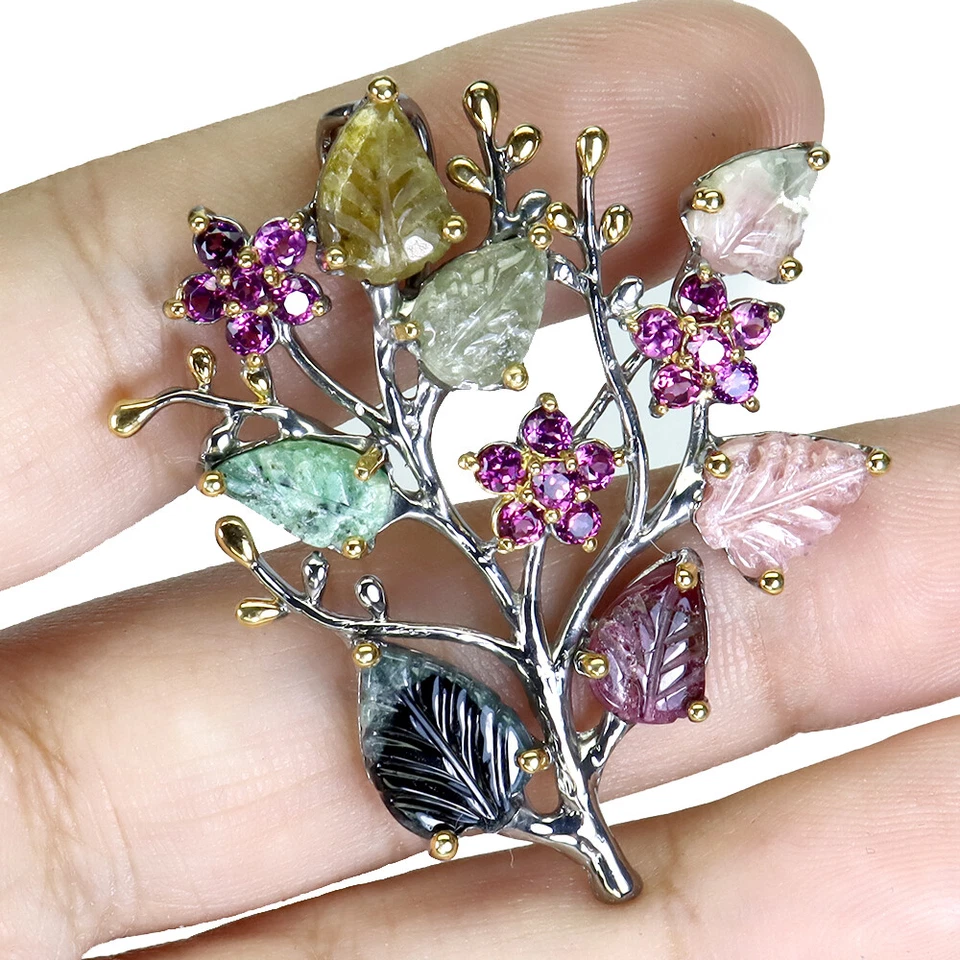 Colgante de plata de ley 925 tallas de turmalina joyería de piedras preciosas de 7 quilates hecho a mano Foto 2 de 4