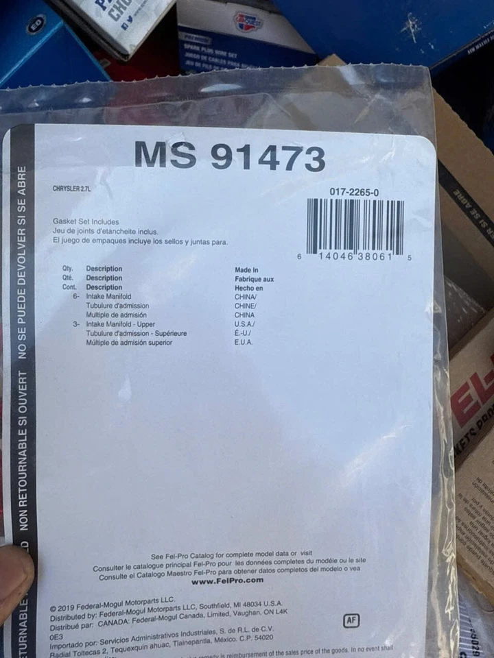 MS91473 Felpro Set Intake Manifold Gaskets New for Chrysler Sebring 300 Charger - Image 2 of 2