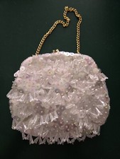 Vintage Made In Hong Kong White Cocktail Evening Beaded Coin Purse  Chain Safco