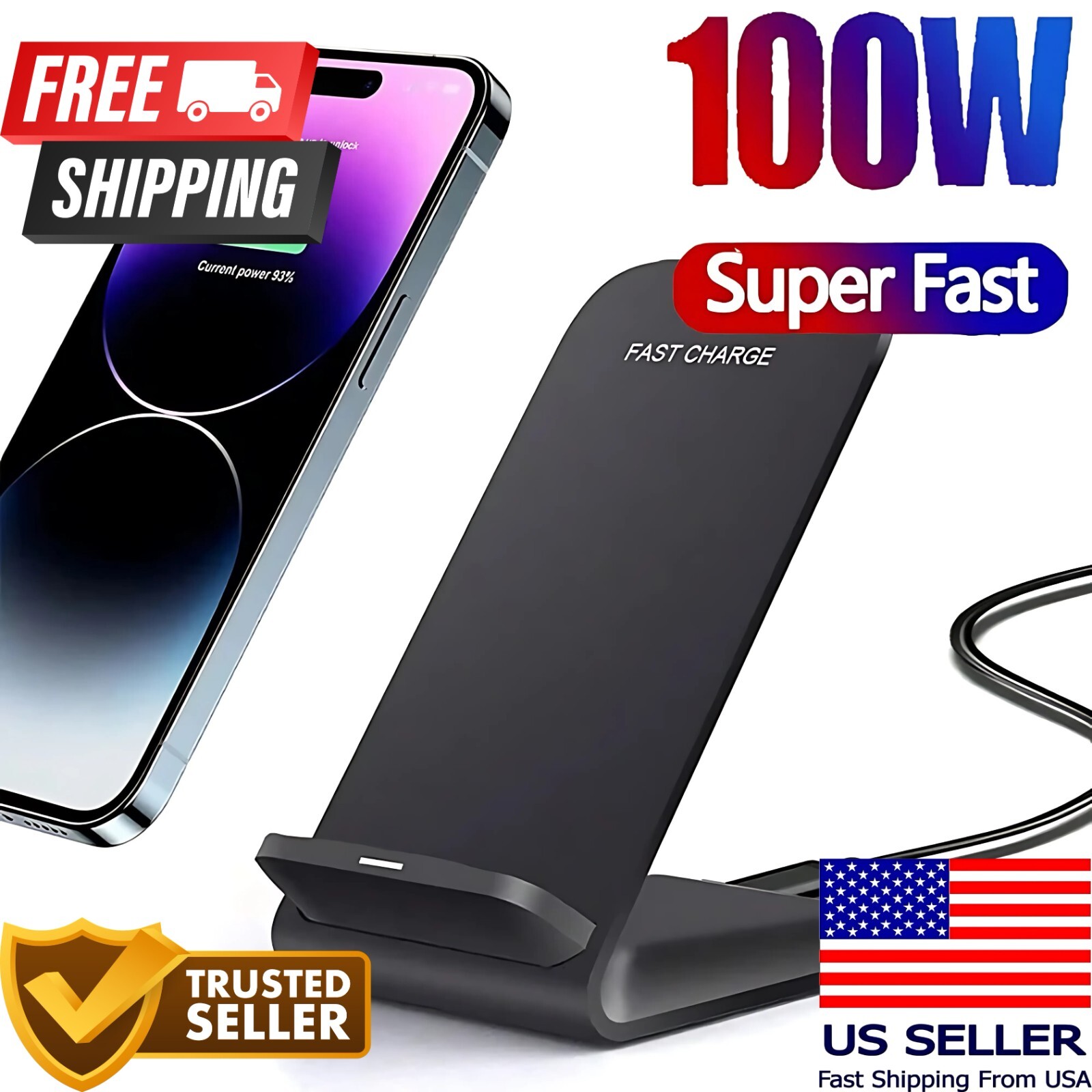 100W Wireless fast Charger Stand Dock Pad For Iphone Samsung Xiaomi Induction