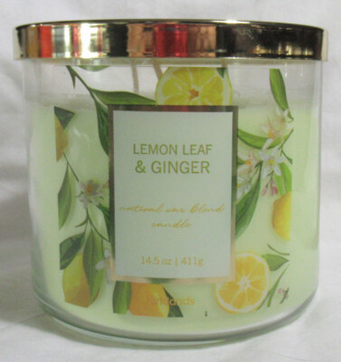 Kirkland's 14.5 oz Large Jar 3-Wick Candle Natural Wax Blend LEMON LEAF & GINGER