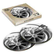 2 x Boxed Round Coasters - BW - Turbo Charger Car Men's  #38178