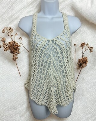 Vivid Importers of NY Open Knit Tank Top Sz Small Cream Layering Blouse Festival