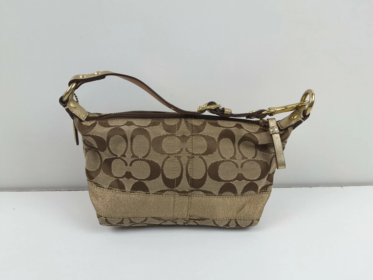 Coach Signature Brown Gold Canvas Leather Mini Hobo Handbag Purse 40024