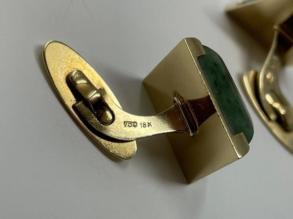 Gemelos cuadrados vintage raros GEORG JENSEN ORO 18K y jade moteado #816 Foto 4 de 4