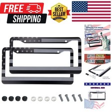 American Flag License Plate Frame - Black Frame, 2 Packs Universal Aluminum f...
