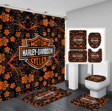 Harley Davidson Orange Flowers Shower Curtain Bathroom Sets Gift For Motor Lover