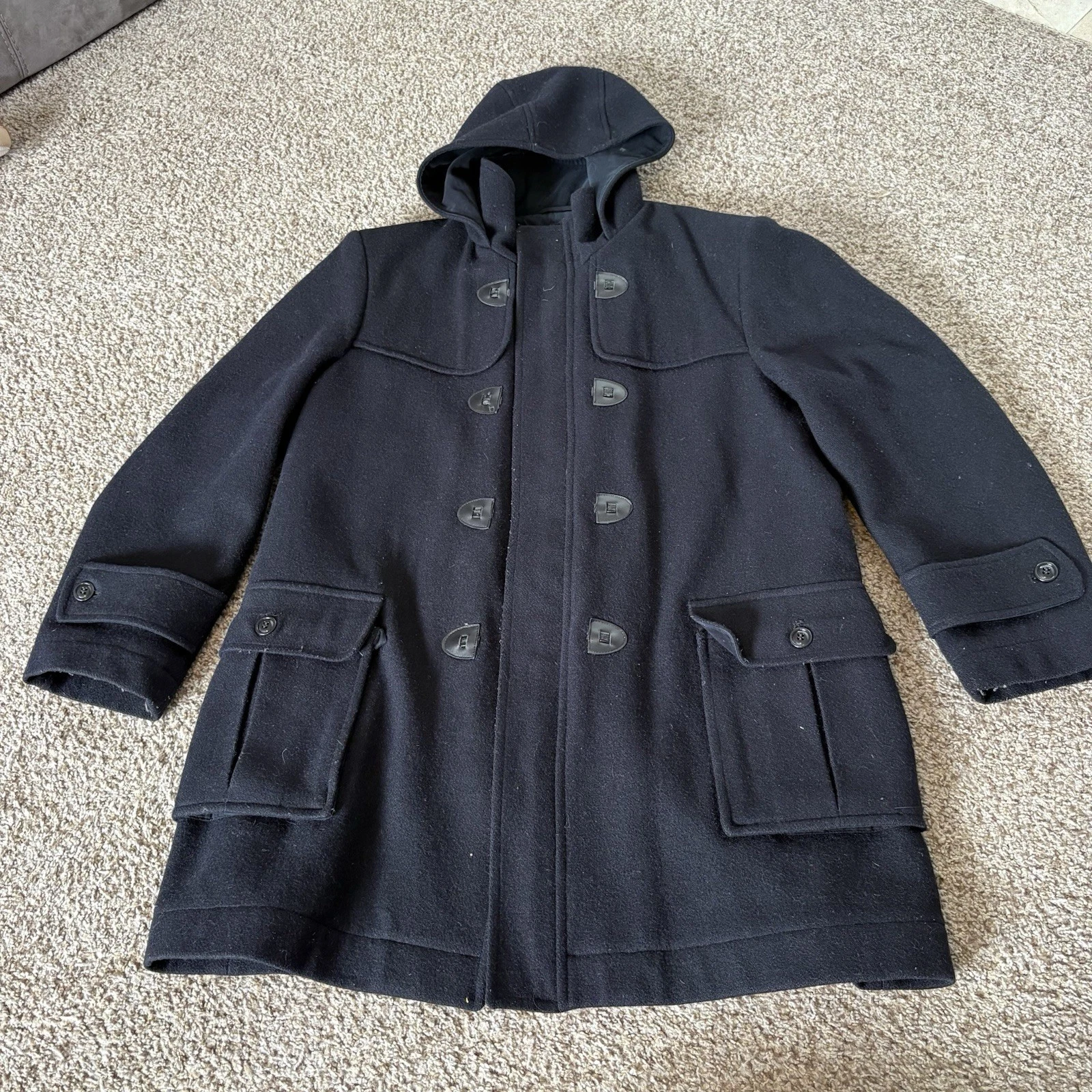 ll bean sterlingwear of boston mens large jacket black wool zip up hooded coat