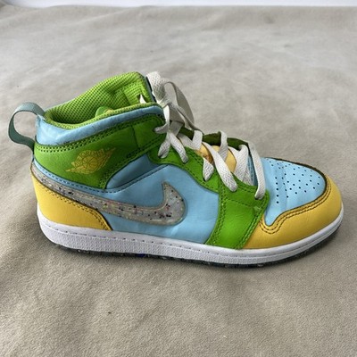 Nike Air Jordan 1 Mid SE GS Sneakers Youth 2 Y Glacier Ice Citron Recycled Grind