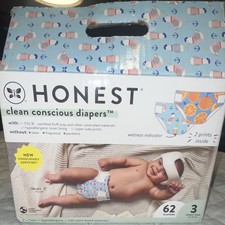 OPENED BOX Honest Clean Conscious Diapers Size 3, 52 Count, 16-28 lbs