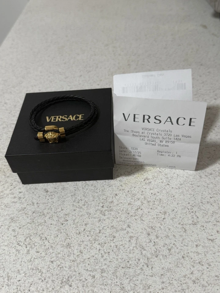 Versace черный плетеный Medusa золотой кожаный браслет - легкое использование с коробкой и квитанцией - Изображение 2 из 4