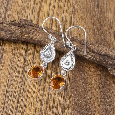 Oval Citrine 925 Sterling Silver November Birthstone Mother Unique Boho Earrings