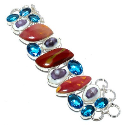 Mookaite & Cowrie Shell 925 Sterling Silver Ethnic Bracelet 7.5-7.99'' T89