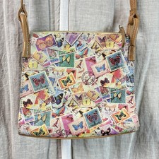 Fossil Crossbody Bag Sz Small Butterfly Postage Stamp Print Leather Y2K