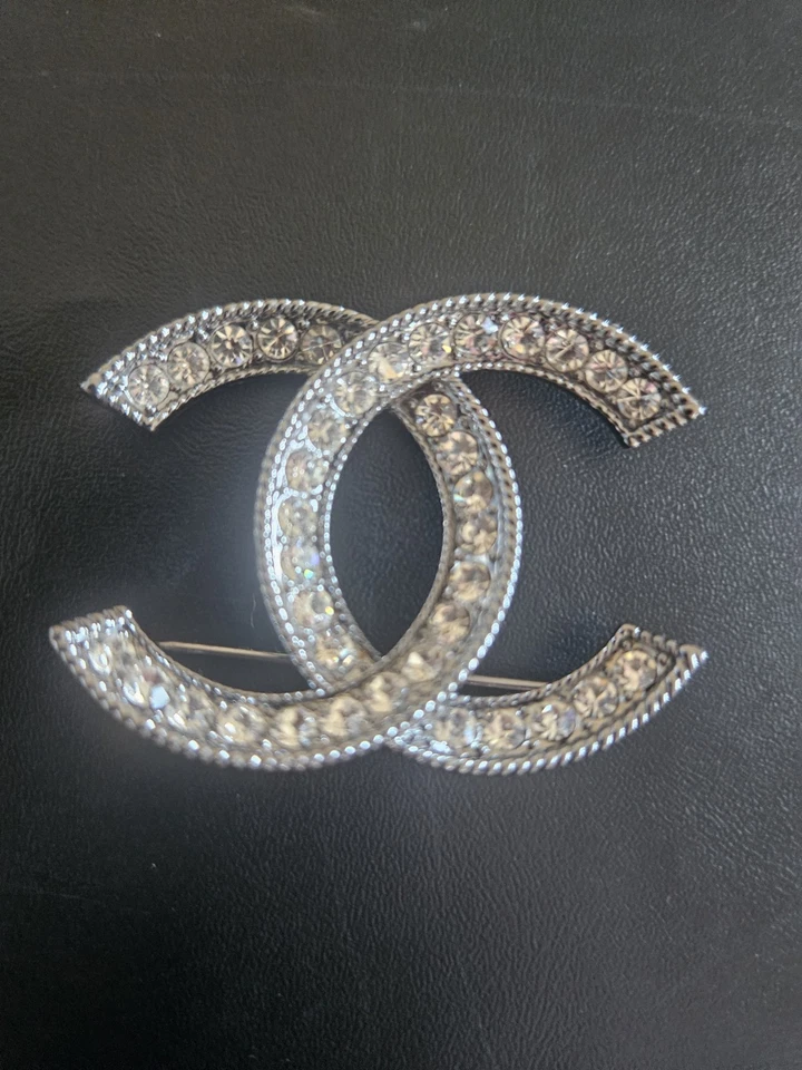 CHANEL Silver-tone Rhinestones Coco Mark 12A Pin Brooch Charm Excellent  - Image 2 of 3