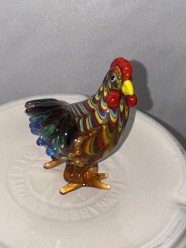 Fitz and Floyd Kunst Glas Menagerie Regenbogen Hahn Figur - Bild 3 von 14