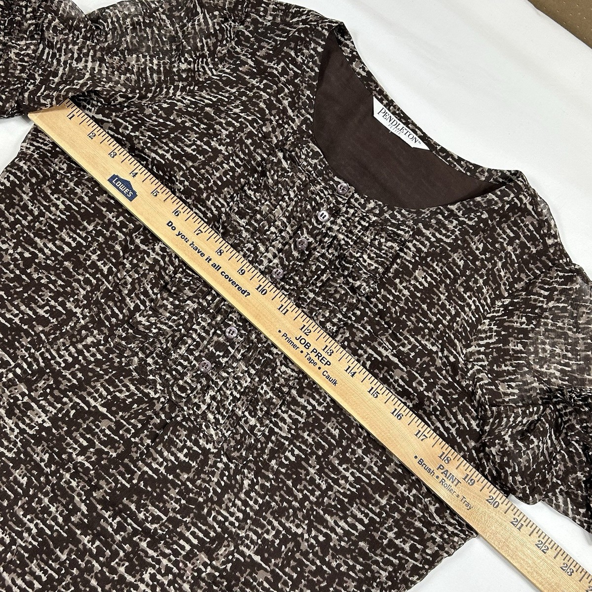 Pendleton Women’s 10 Pet. Brown Abstract Silk Top Skirt Set Lined Yoke Side Zip View 2