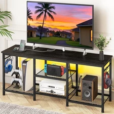 Black TV Stand Entertainment Center for 55 Inch TVs, with Charging Station an...