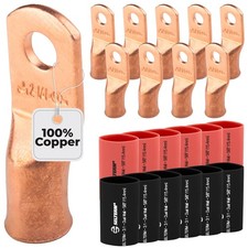 SELTERM 10pcs 2 Awg 1/4" Stud Battery Lugs Ring Terminal Connectors  wit...