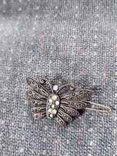 Jeweled Rhinestone Butterfly Barrette, Silver Tone