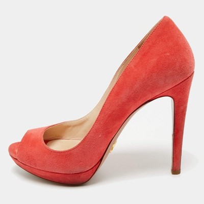 Prada Rosa Wildleder Peeptoe Plateau Pumps Größe 36,5