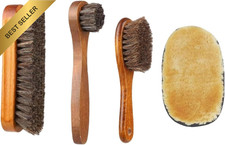 4 Pcs Horsehair Shine Shoes Brush Kit Polishing Applicator Cleaning Kit, Horseha