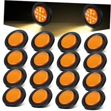  16 Pcs 2.5 Round Clearance Lights 13 LED Front Rear Side Marker Yellow