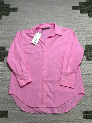 Zara Shirt Womens Xs Pink Cotton Button Up Blouse New