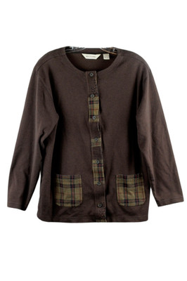 Bechamel Brown Women's Button Up Blouse Top Long Sleeve XL 048