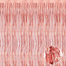 3 Pack Rose Gold Foil Fringe Curtain Backdrop 3.28x8.2 ft Metallic Tinsel