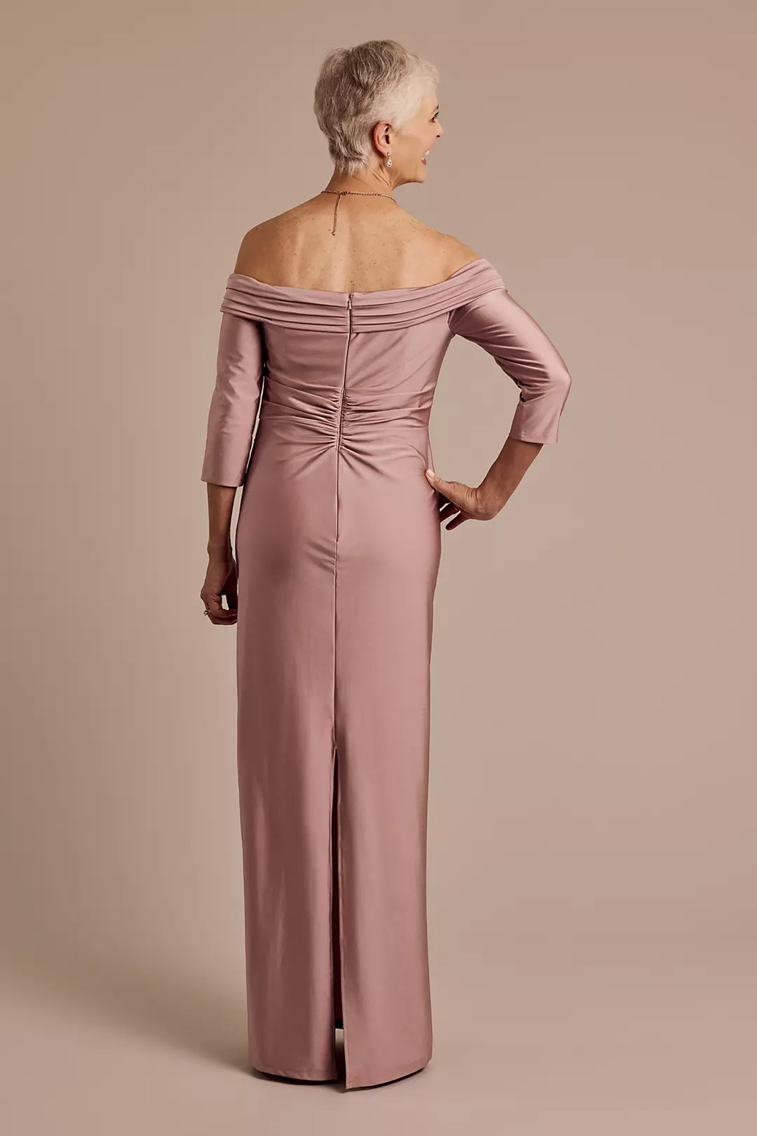OLEG CASSINI maxi dress off the shoulder ruched pink quartz formal party 6