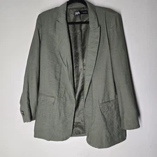 Zara Women’s Open Front Blazer Jacket Size Large Sage Green Long Sleeve Workwear