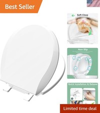Toilet Seat Round Soft Close16.5'', Toilet Lid Slow Close Quiet No Slam, Easy...
