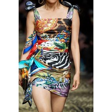 NWT DOLCE & GABBANA Runway Knotted Print Silk Twill scarf dress Multicolor 42 M