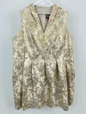 VINCE CAMUTO Metallic Jacquard Fit n Flare Size 24W Beige and Gold Women Dress